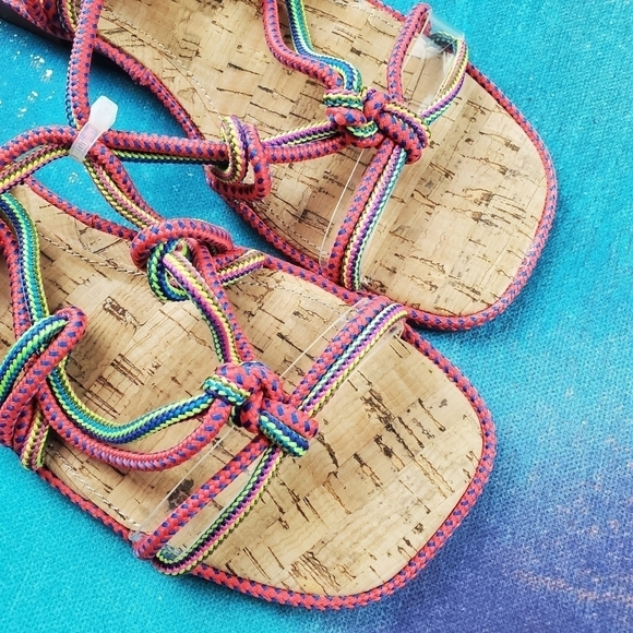 Steve Madden 6.5 Sensible Sandals in Multicolor Pink Blue‎ Yellow tie wrap Ankle - Picture 6 of 11